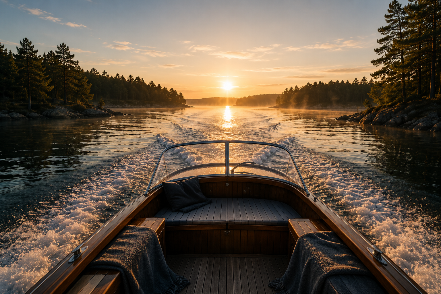 A boat crossing open water through the Kvarken Archipelago